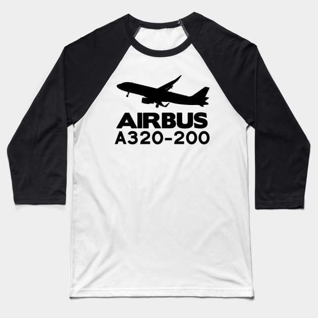 Airbus A320-200 Silhouette Print (Black) Baseball T-Shirt by TheArtofFlying